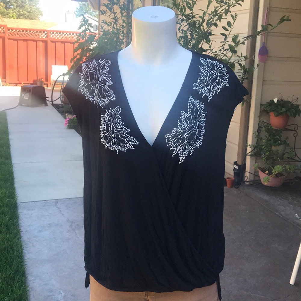 Black Faux Wrap Top